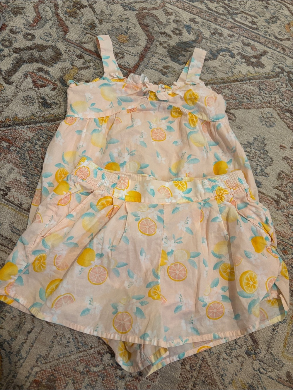 Janie and Jack Pink Lemon-Print Tank Dress & Shorts Set